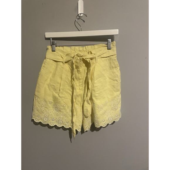 LOFT Paperbag Eyelet Shorts Women’s Small Bright Yellow Scallop Hem NWT Summer‎ - Picture 4 of 8